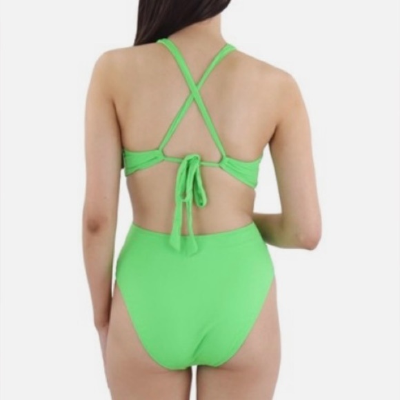 NWT BCBGMAXAZRIA Womens Cut-Out Nylon One-Piece Swimsuit BL3SD29H size XL lime - Picture 2 of 3